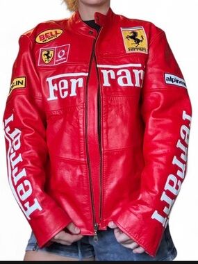 Vintage Ferrari Red Racing Leather Jacket
